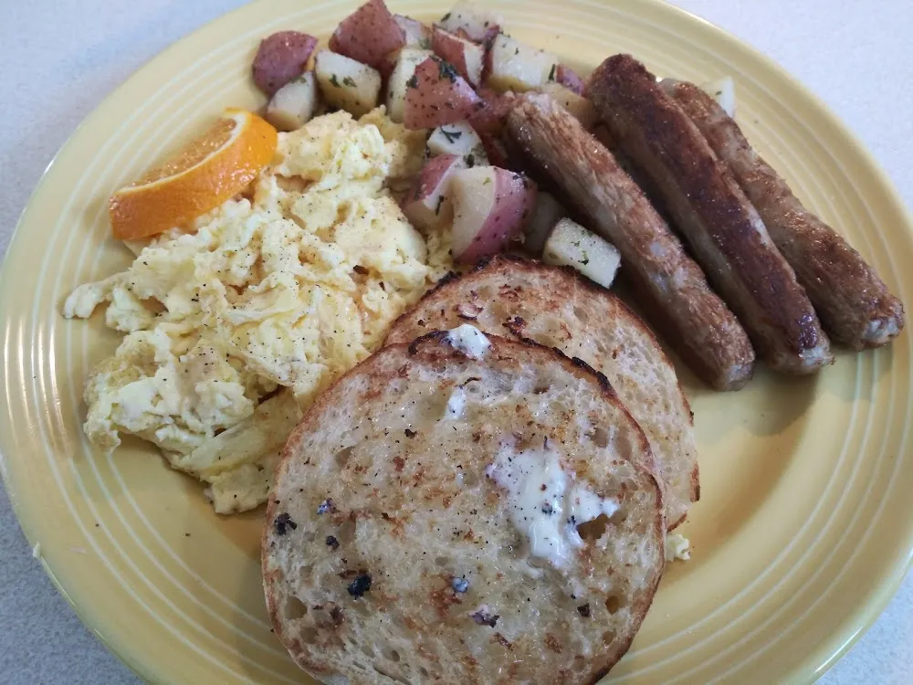 2 Eggs Sausage Links Potatoes English